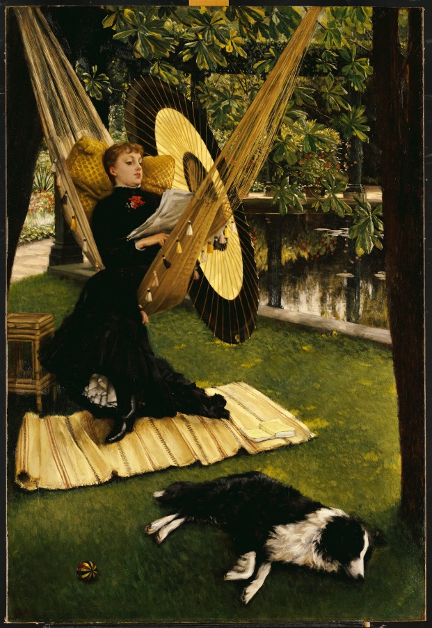 The Hammock (1879), by James Tissot.  50 in./127 cm. by 30 in./76.20 cm.  Image courtesy of The Bridgeman Art Library for use in "The Hammock:  A novel based on the true story of French painter James Tissot," © 2012 by Lucy Paquette